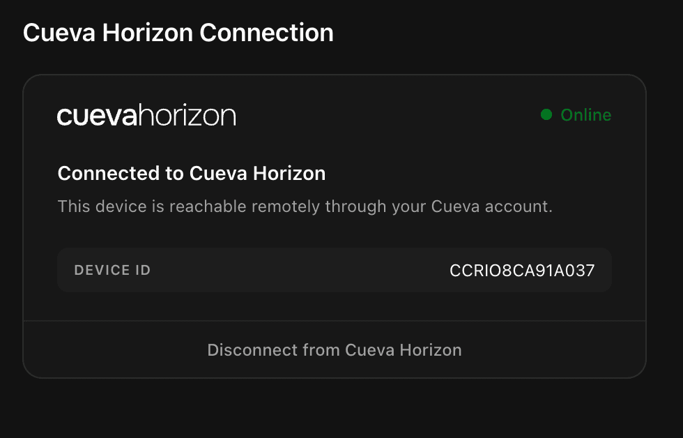 Cueva Horizon dashboard