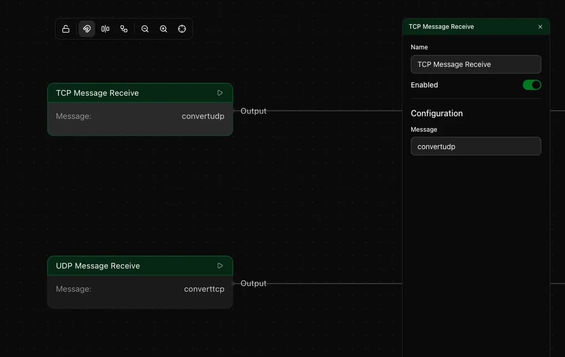 TCP Message Receive node with its message match field configured